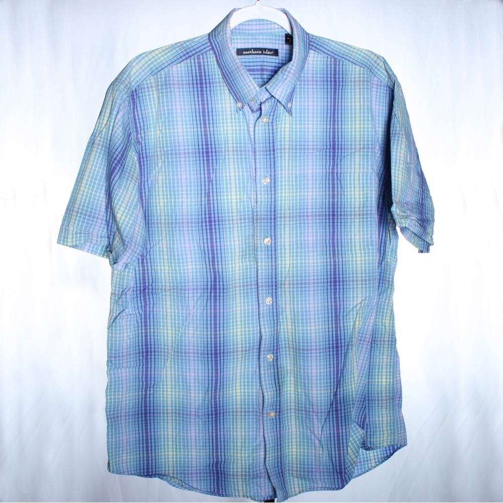 Northern Isles Men's Large Short Sleeved Button Front Multicolor Check Shirt